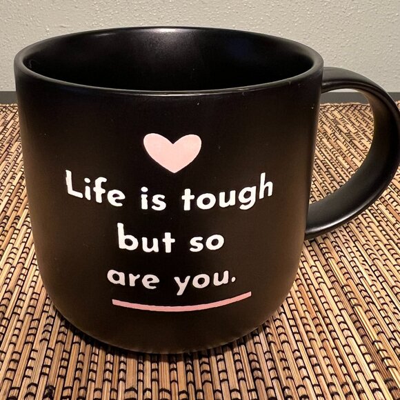 PARKER LANE "Life Is Tough But So Are You" Stoneware Mug ~ Incised Pink Heart - Picture 2 of 6